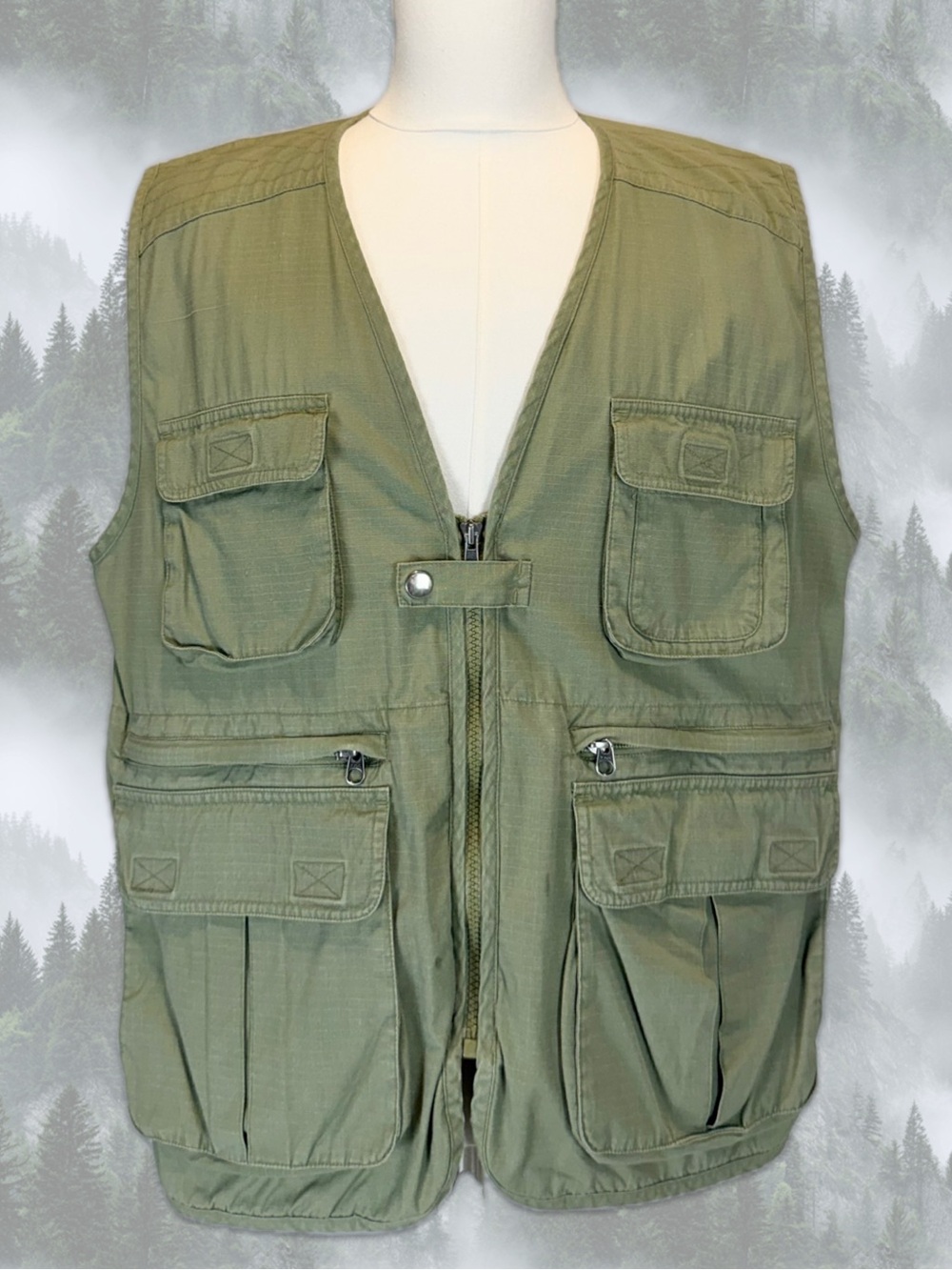 VINTAGE 80s cargo utility vest cotton‎ outdoors chore sportsman hunter army